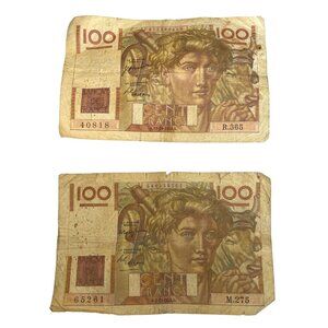 Vintage Banque De France 100 Francs Banknotes (2) Circa 1948 1950